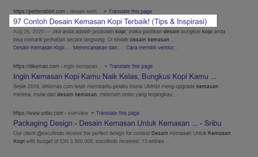 Apa itu SEO? 37 hasil pencarian google desain kemasan kopi