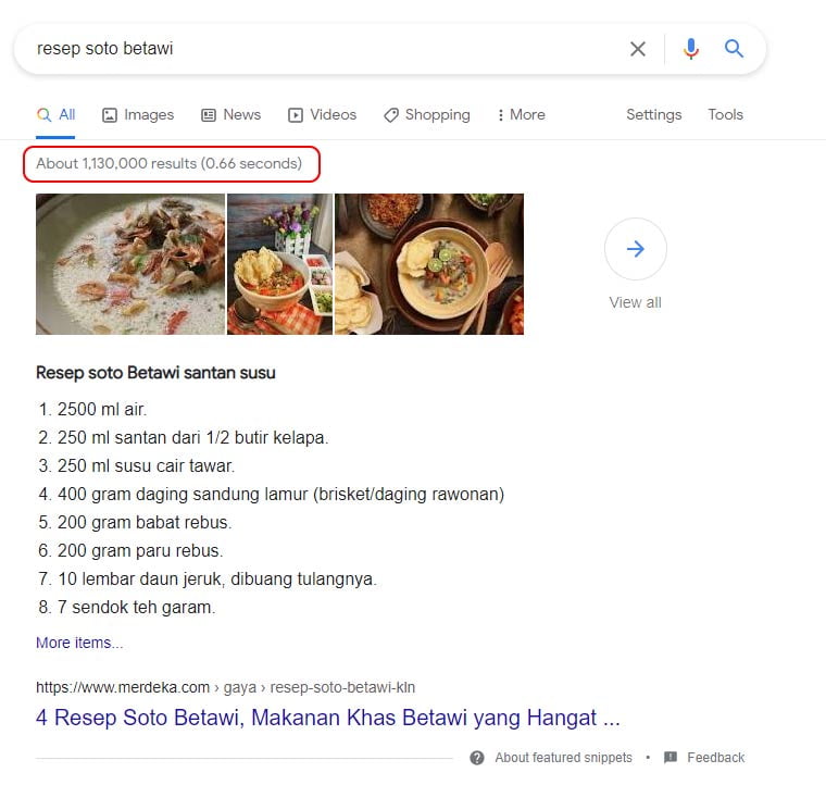 Apa itu SEO? 5 contoh jumlah hasil pencarian